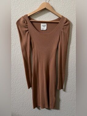 Abercrombie & Fitch Size Small Rib Knit Puff Sleeve Shoulder Dress Brown